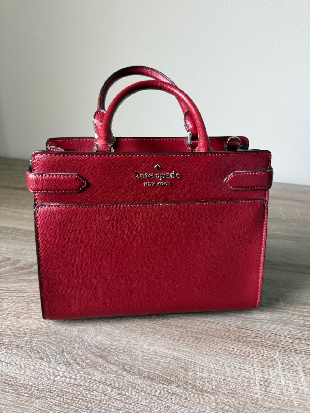 Kate Spade Staci Medium Satchel Red Curran Saffiano Leather Bag WKRU6951 NEW